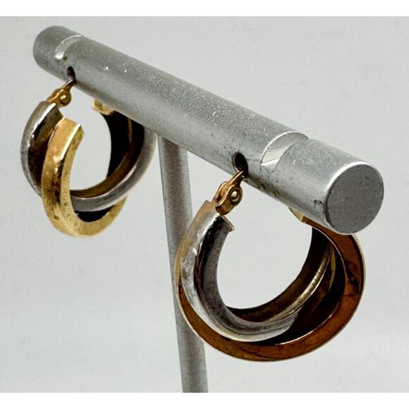 Andrea Candela CJI 14k White Yellow Gold Twined Hoop Huggie Earrings - Picture 1 of 6